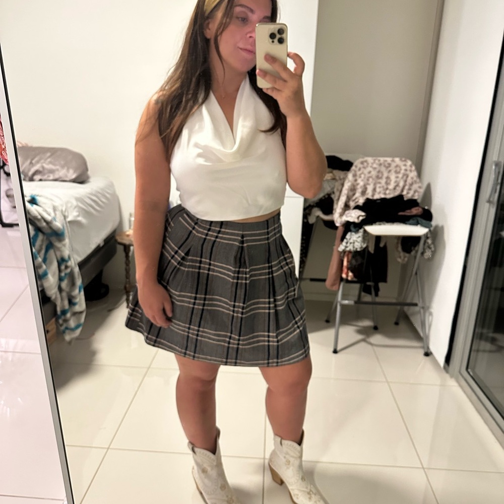 Only Gray Plaid Mini Skirt